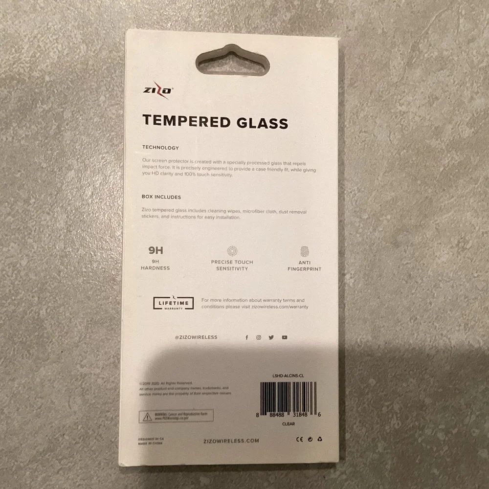 Zizo Clear Tempered Glass 9h .33mm Screen Protector for Alcatel Insight